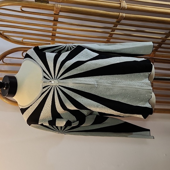 Vintage EY Boutique black silver metallic shimmery cardigan crystal zipper pull - Picture 5 of 15